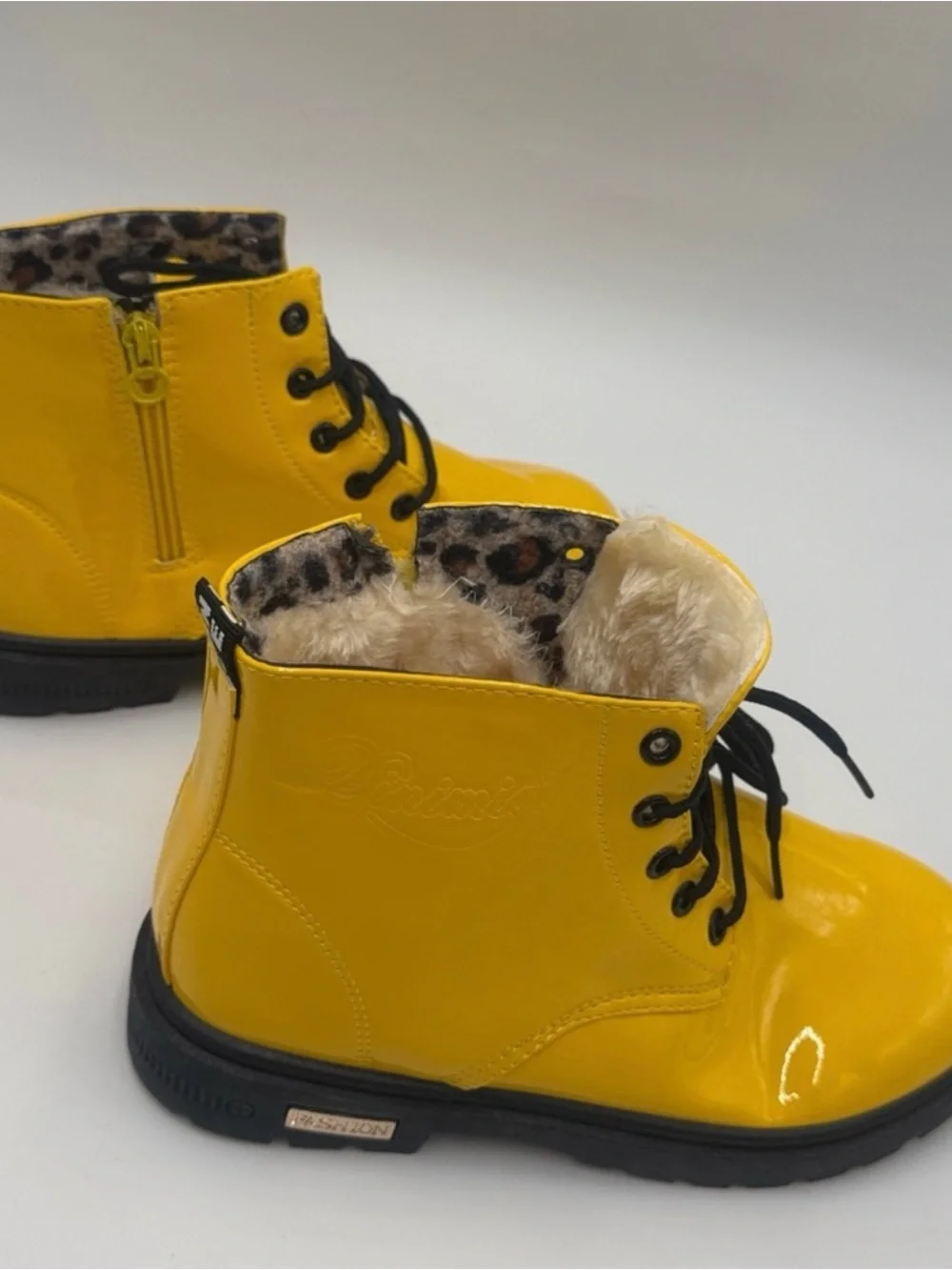 Fashion Yellow Combat Boots with Black Laces